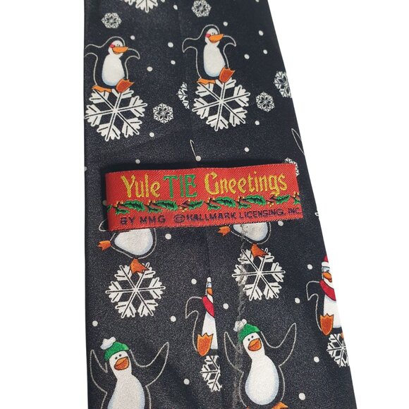 Yule Tie Greetings Christmas Penguin Snowflake Winter Holiday Necktie Gift Work - Picture 4 of 5